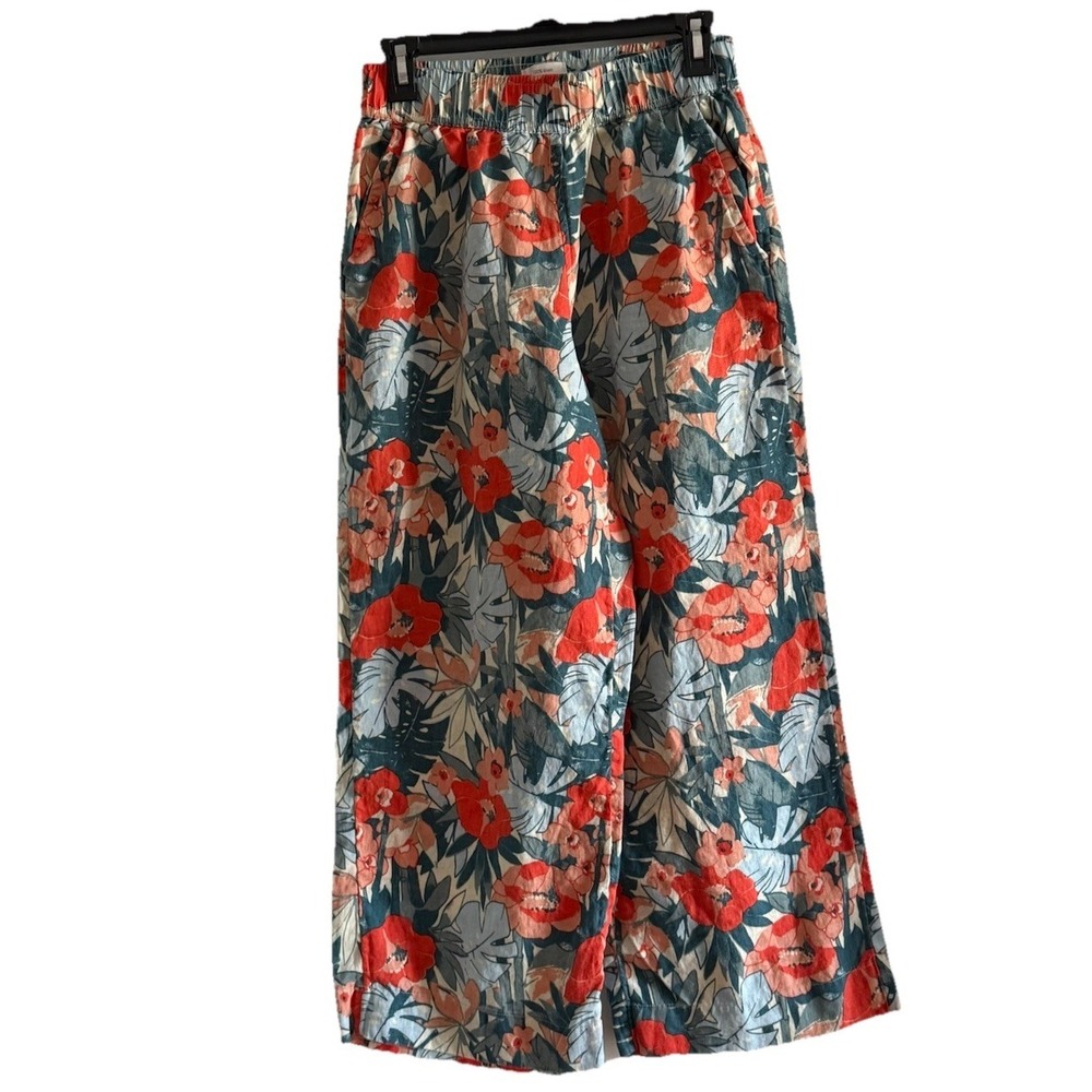 C&C California Linen Wide Leg Pants Womens SzS Floral Boho cottage core